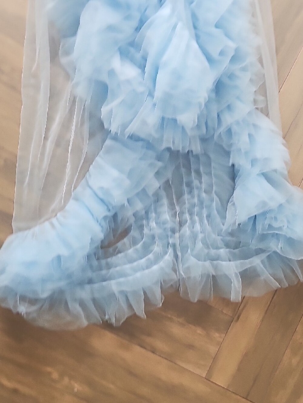 Sheer Ruffled Tulle Robe in Light Blue - Picture 3 of 5